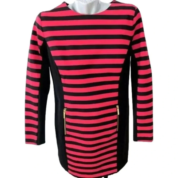 Michael Kors Dress Sz L Red Black  Stripe Sturdy Knit - Picture 1 of 4